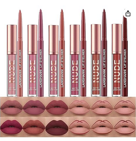 BestLand 12Pcs Matte Liquid Lipstick + Lip Liner Pens Set, One Step Lips Makeup Kits Pigment Velvety Nude Lip Stain Waterproof Long Wear Lip Gloss Make up Gift Set (Set A)